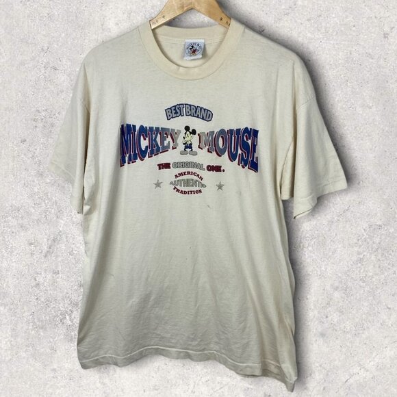 Vintage Mickey & Co Tee Off White Size XXXL Crew Neck Cotton USA Cream T-Shirt - Picture 1 of 14